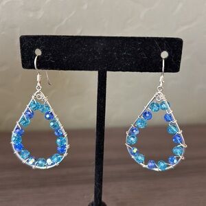 Blue Swarovski Crystal Teardrop Chandelier‎ Earrings on Sterling Earwires NWT